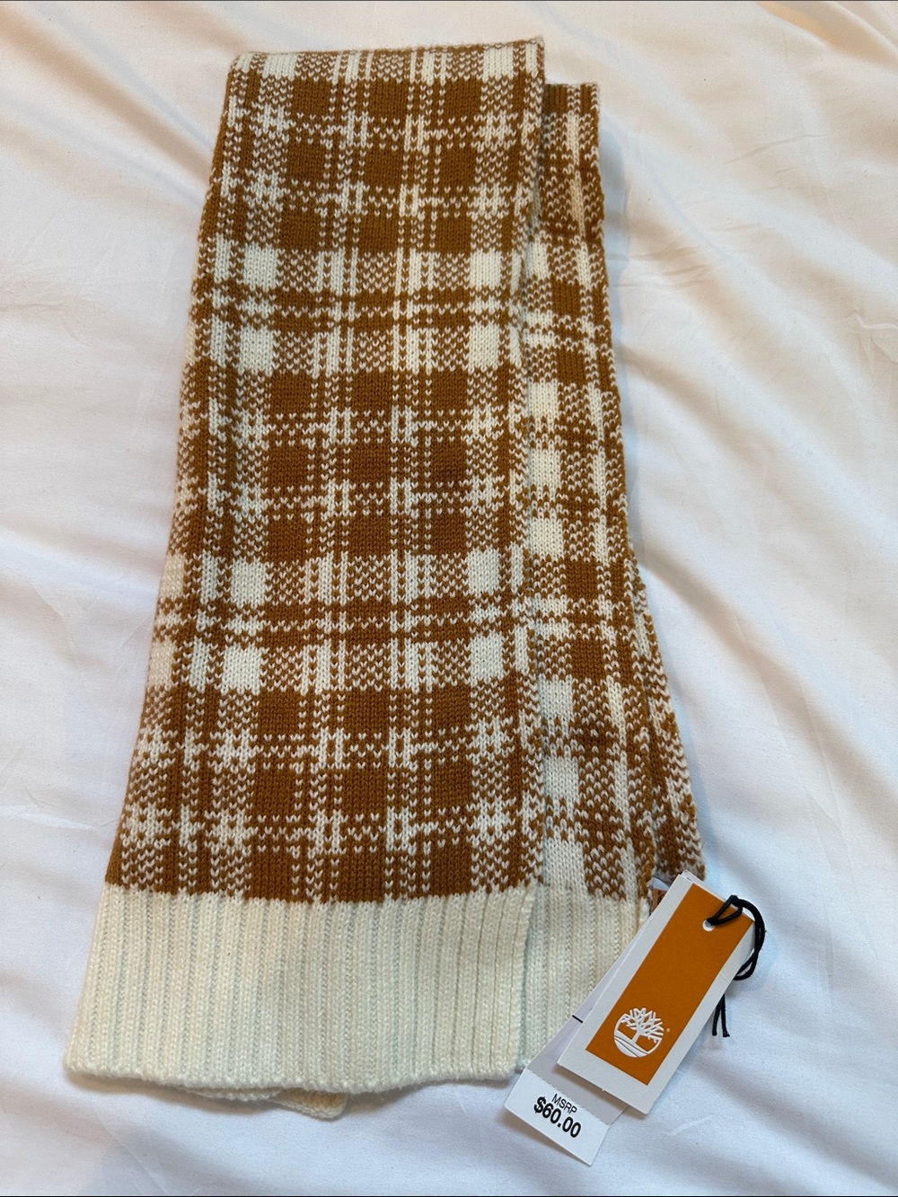 Timberland Brown & Cream Plaid Knit Scarf